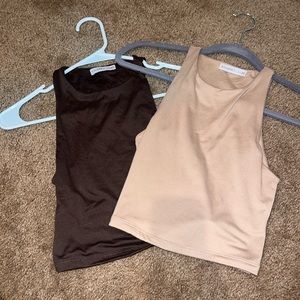 Tight brown and khaki halter tops